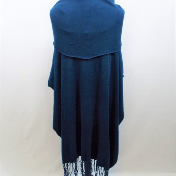 Lovestitch Cowl Neck Teal Poncho with Fringe One Size - Picture 3 of 8